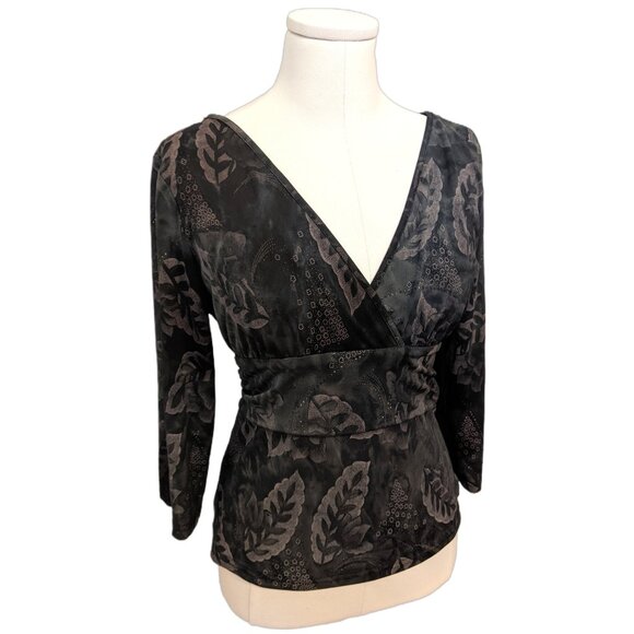 Vintage Y2K Fairweather V-Neck Babydoll Top Floral Whimsygoth Vamp Fairycore L - Picture 3 of 10